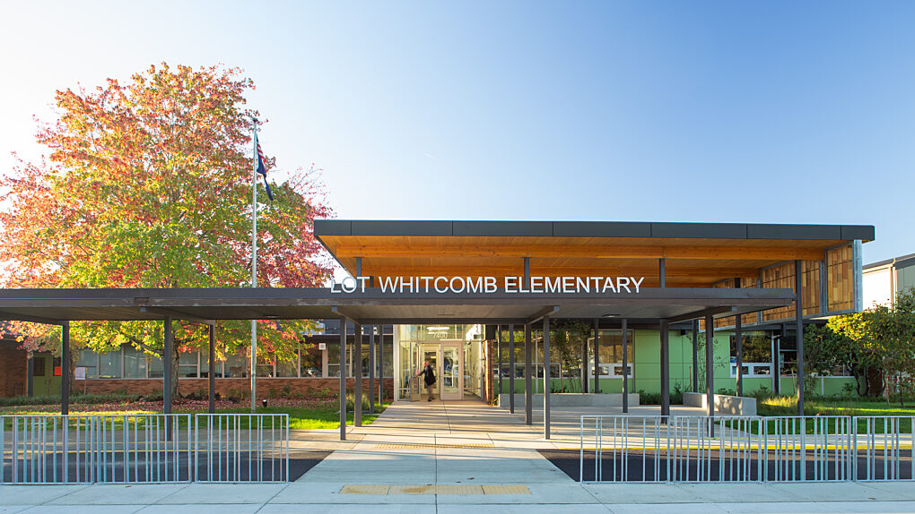 North Clackamas Lot Whitcomb Elementary School Renovation CLT Entry Plaza Opsis Architecture